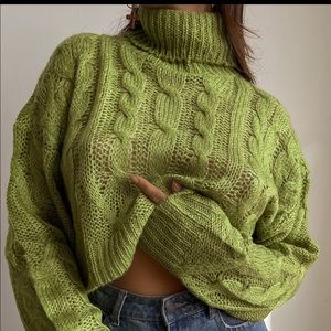 Lime Green Knit Turtleneck Sweater -M